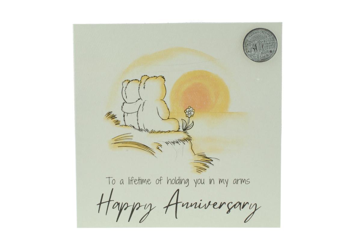 1st Anniversary Card - Bears Watching the Sunset, with 1st Anniversary Metal Token