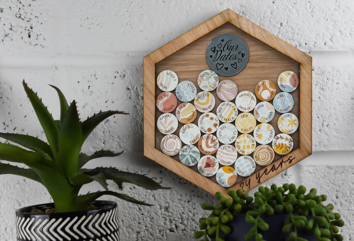 24th Anniversary Date Night Tokens Hanging Frame - Interactive idea for Him or Her (datenightframe24)