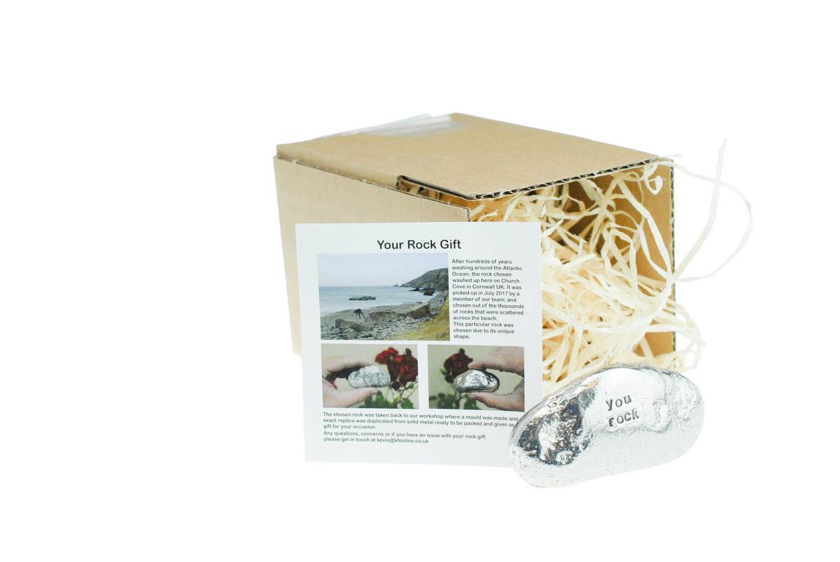 You Rock Gift - Solid Heavy Polished Metal Rock with "you rock" saying - Gift For Him and Her for Christmas, Anniversary or Valentines
