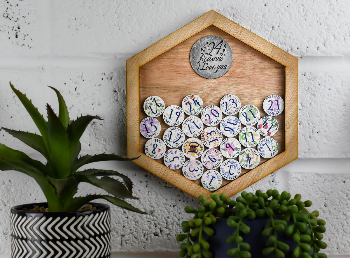 24th Anniversary 24 Reasons I Love You Wooden Wall Frame - Full Colour Love Tokens