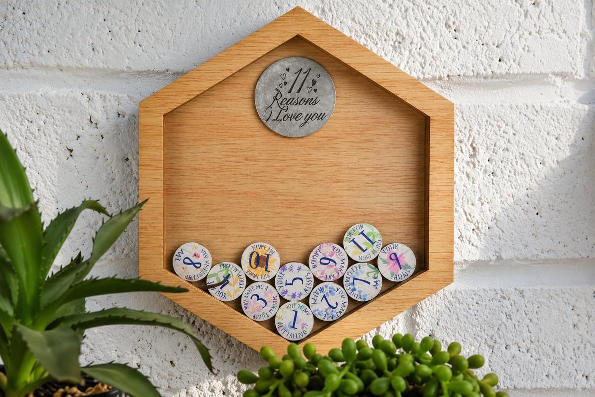 11th Anniversary 11 Reasons I Love You Wooden Wall Frame - Full Colour Love Tokens