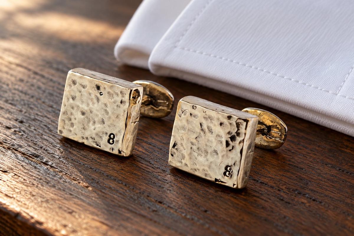8 Year Anniversary Bronze Cufflinks 8 Stamped into Corner - 8th Wedding Anniversary Gift Idea