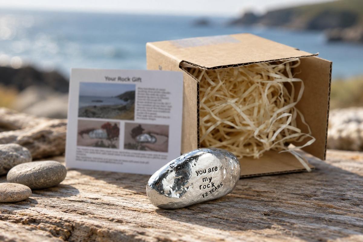 12th Anniversary You Are My Rock Gift Idea - Solid Metal Heavy Polished Rock Gift for 12 Year Anniversary