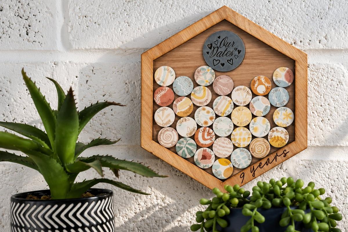 9th Anniversary Date Night Token Hanging Frame Ornament - Create 30 9th Anniversary Date Night Memories to Display (datenightframe09)