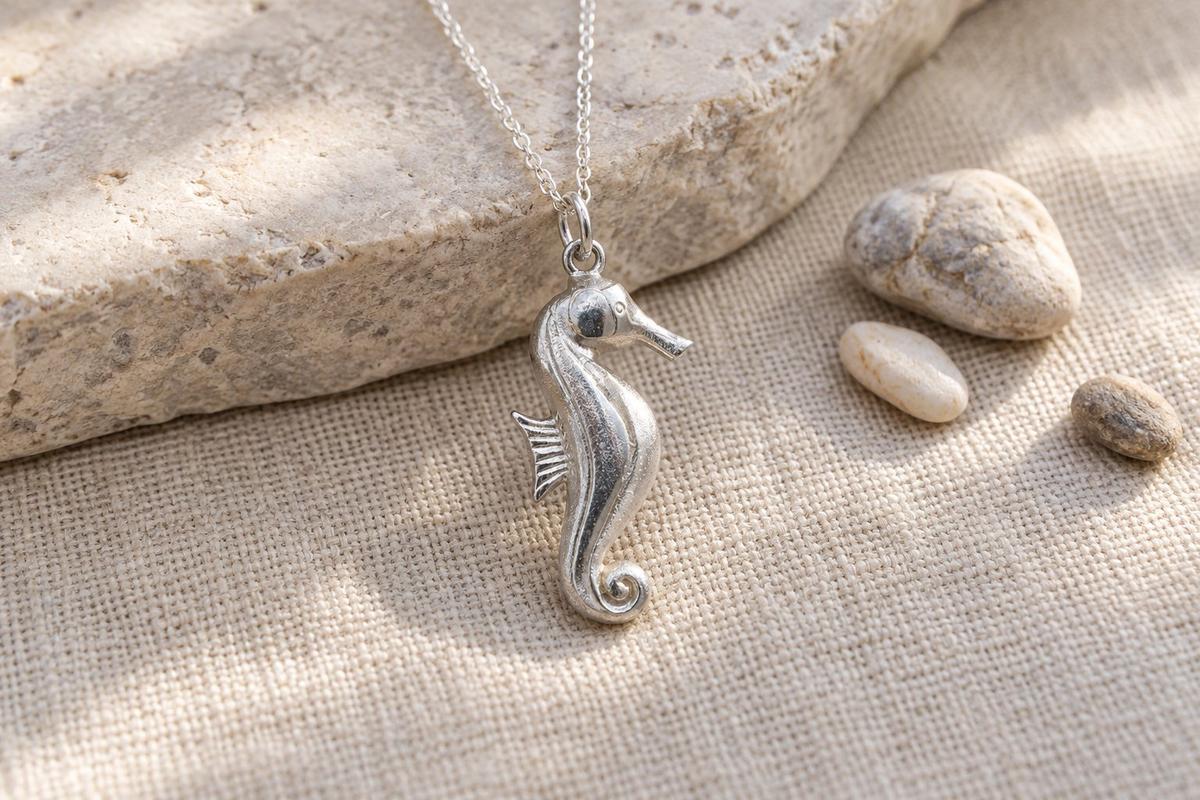 Tin Seahorse Pendant/Necklace (SMALL) - 10th Wedding Anniversary. Birthday.