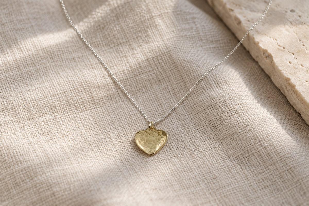 Bronze Beaten Heart Pendant - Stamped 8 in the Corner
