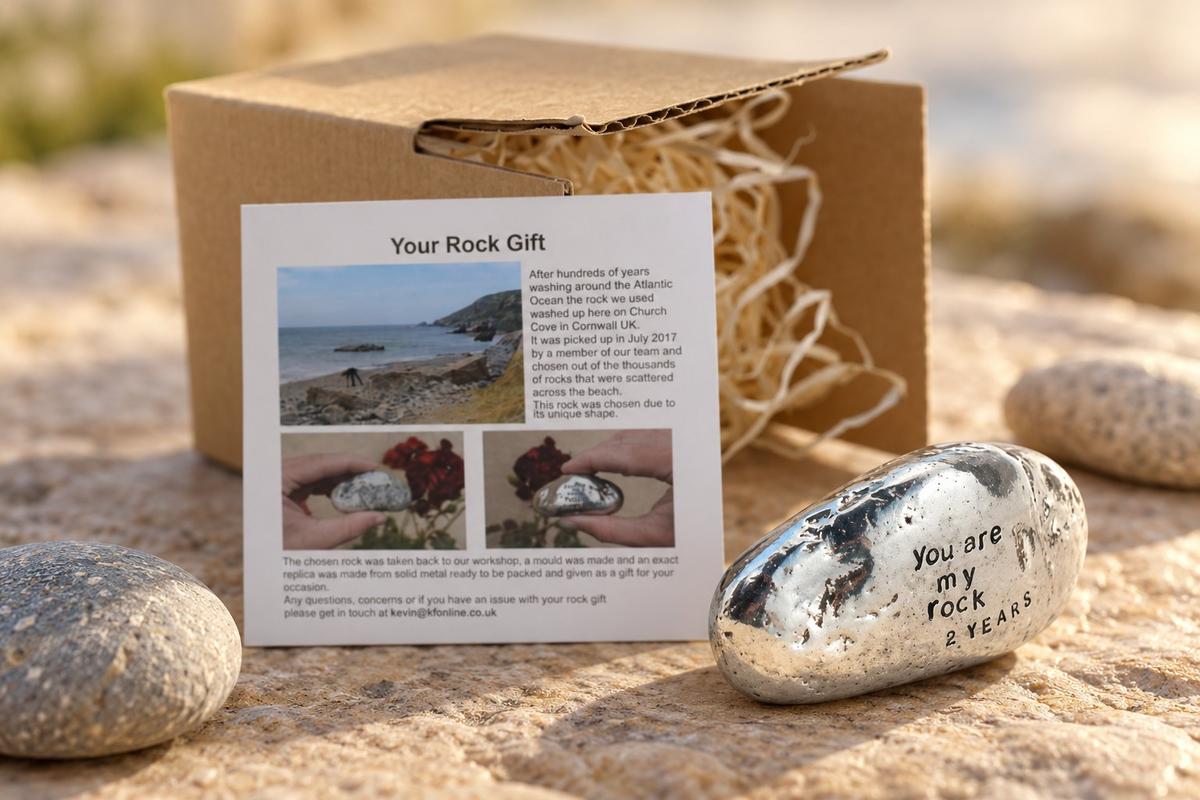 2nd Anniversary You Are My Rock Gift Idea - Solid Metal Heavy Polished Rock Gift for 2 Year Anniversary