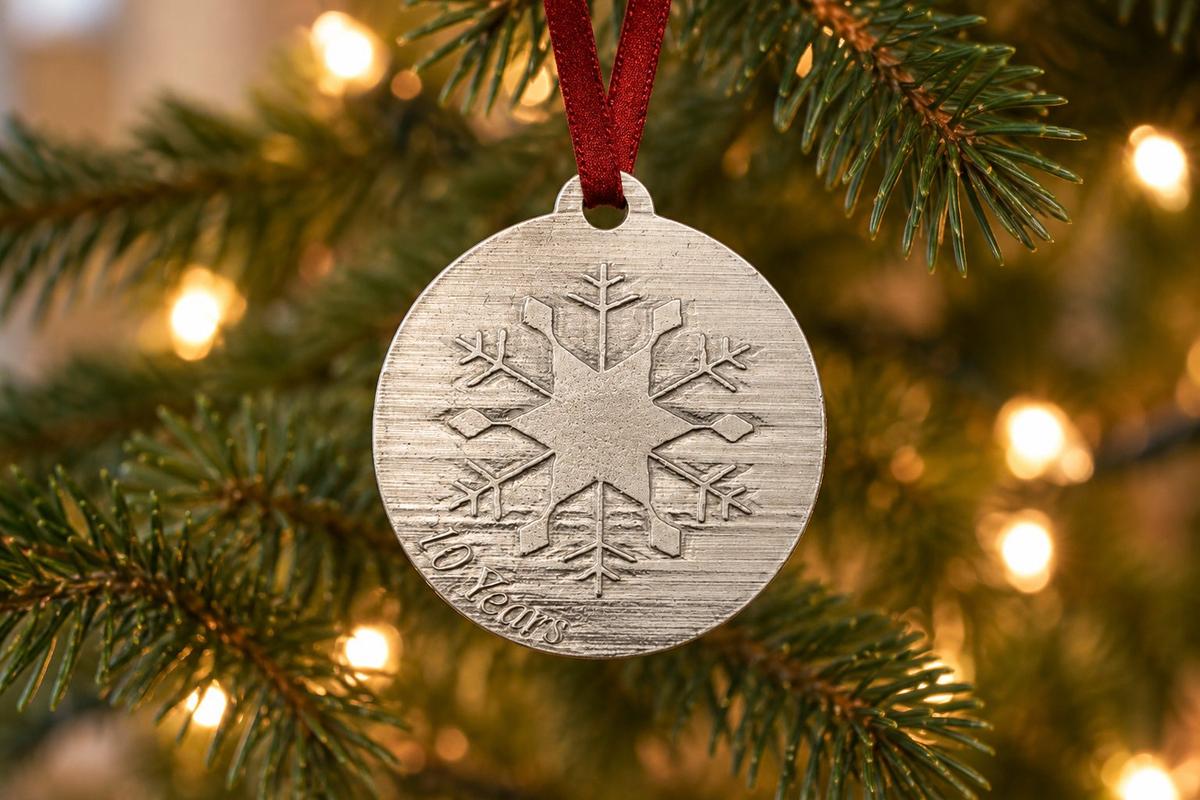 10 Year Anniversary - Tin Christmas Snowflake Metal Decoration