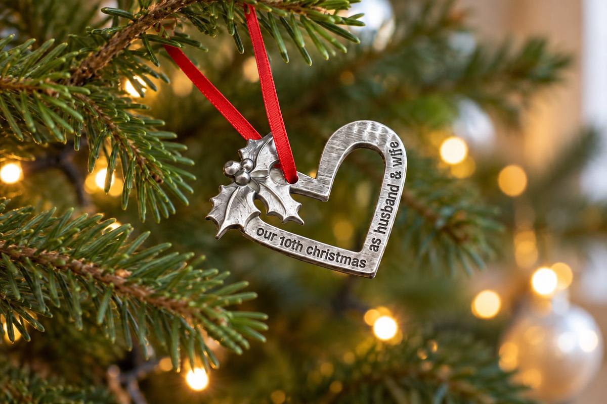 10 Year Anniversary Christmas Tree Ornament - Reads Our 10th Christmas as Husband & Wife
