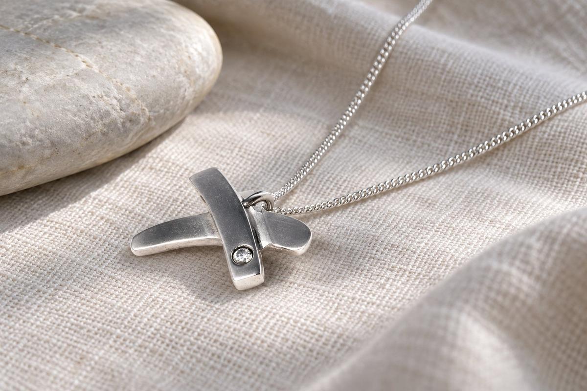 10 Year Anniversary Gift for Wife | Tin Kiss Pendant with Diamond Accent | 10th Wedding Anniversary Necklace, Handmade Cornwall UK