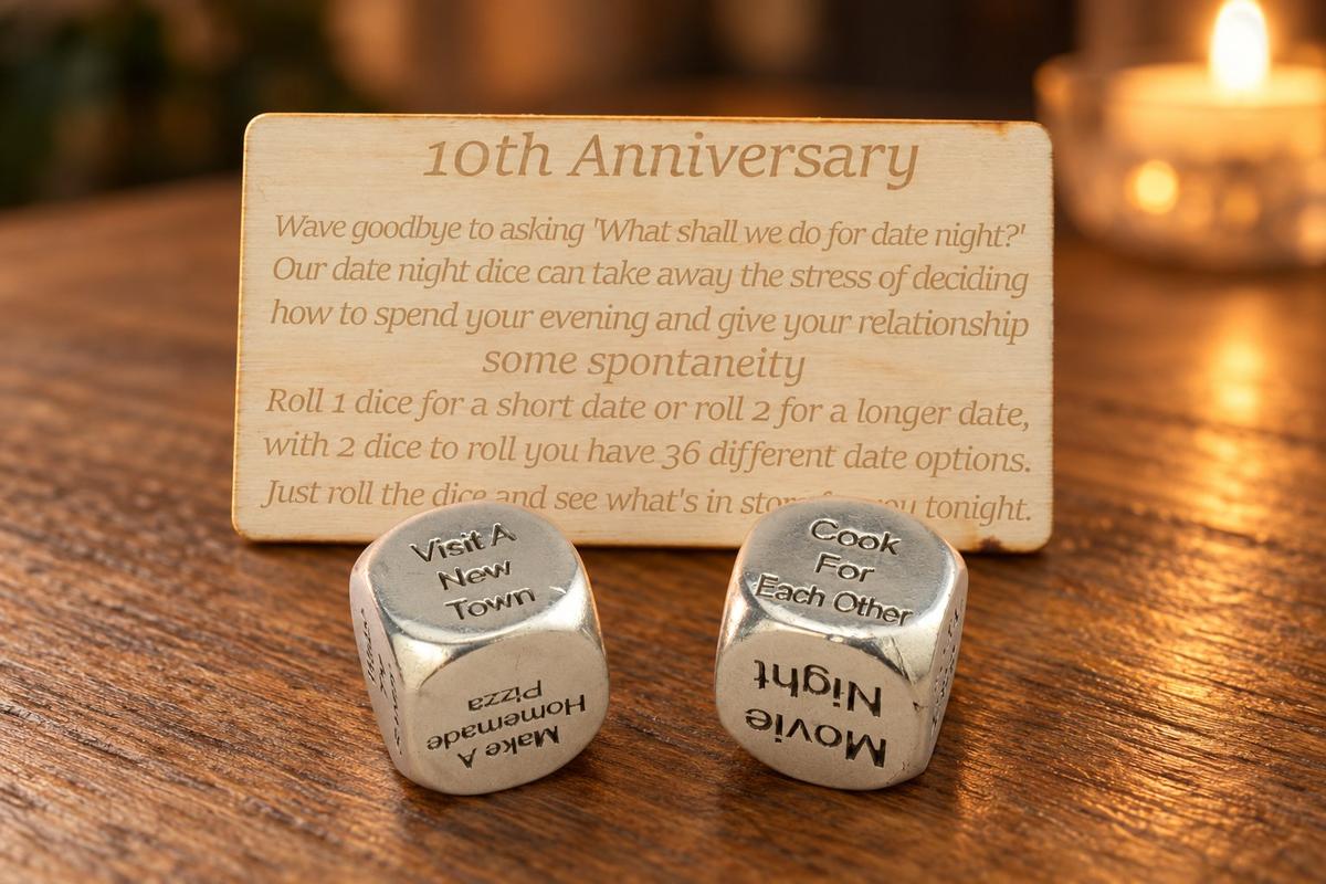 10 Year Anniversary Metal Date Dice 100% Pure Tin Create a Unique 10th Anniversary Date Idea