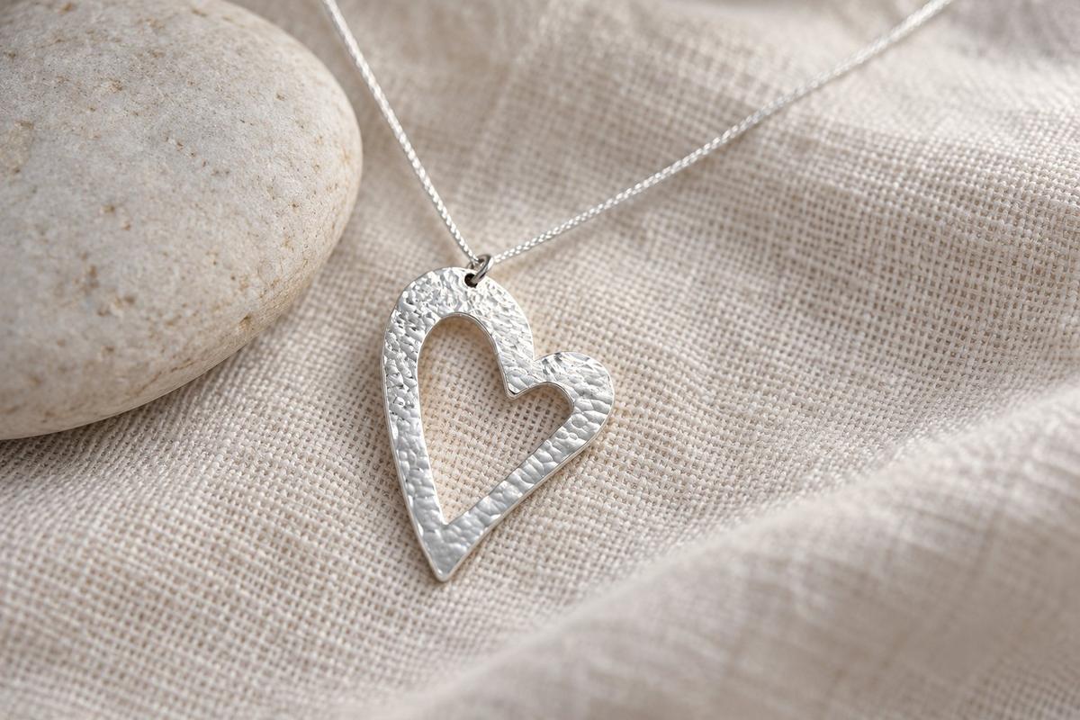 10 Year Tin Gift Heart Pendant - Modern Hammered Pure Tin Necklace