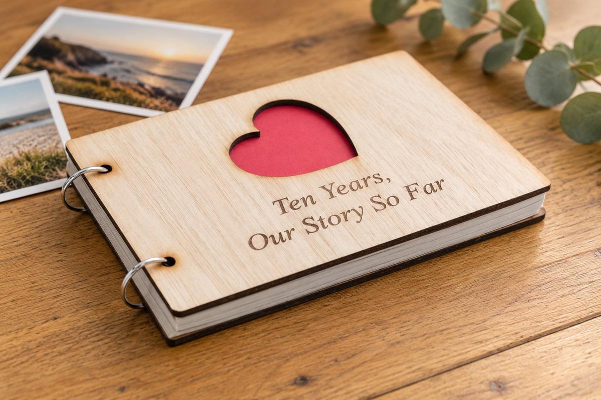 10 year anniversary scrapbook — 'Our Story So Far' photo album for the tin wedding anniversary, handmade in Cornwall