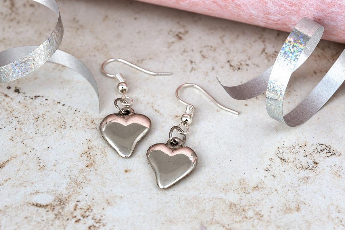10th Anniversary Gift for Wife | Off-Shaped Heart Earrings in Pure Tin | 10 Year Wedding Anniversary Jewellery, Handmade UK