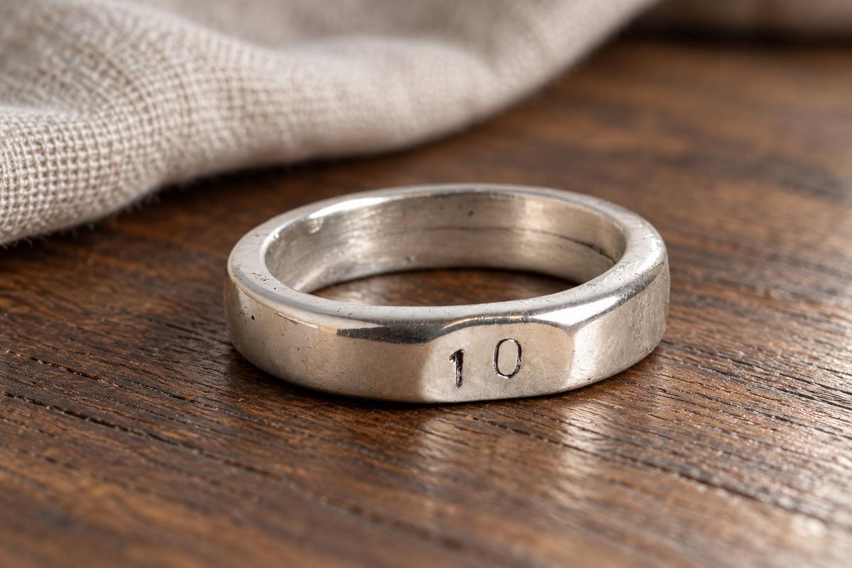 10th Anniversary Gifts For Men - Men's Pure Tin Signet Ring Stamped With 10
