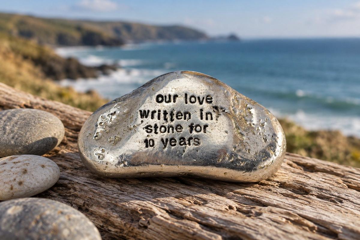10th Anniversary Pure Tin Rock Our Love Written in Stone Wedding Anniversary Gift for Husband Tin Anniversary Paperweight