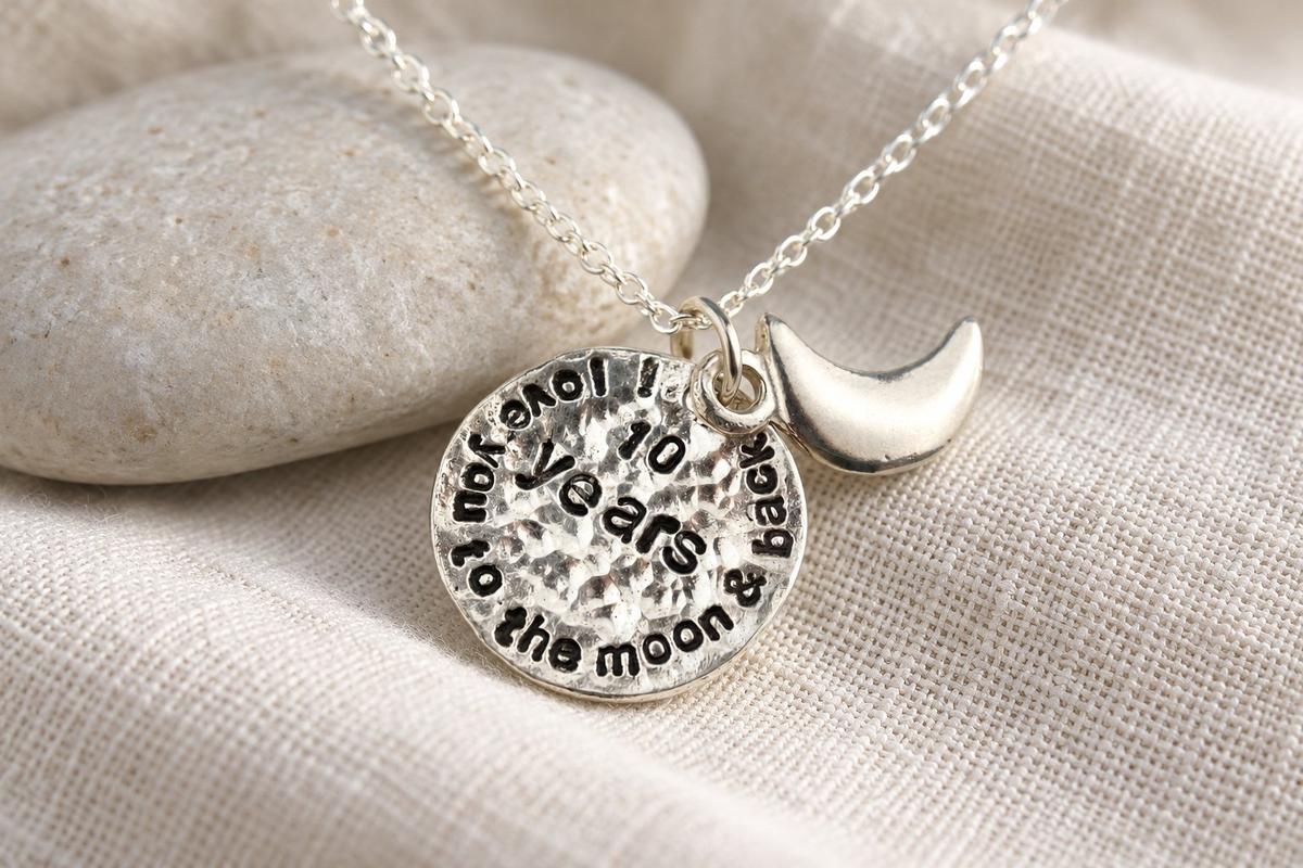 10th Anniversary Tin Necklace - "I Love You To The Moon & Back"