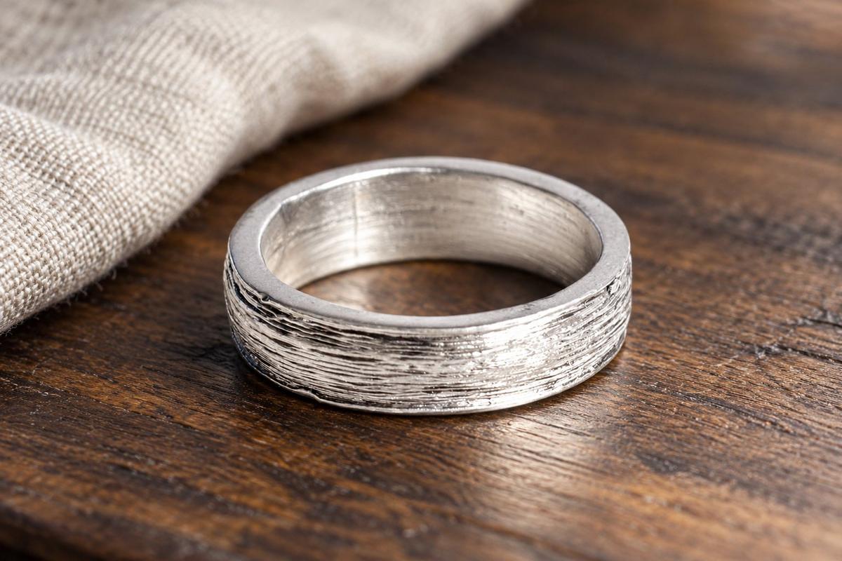 10th Anniversary Tin Ring – Rustic Brushed Pure Tin Band – Men’s Wedding Ring – with "ten years" engraved