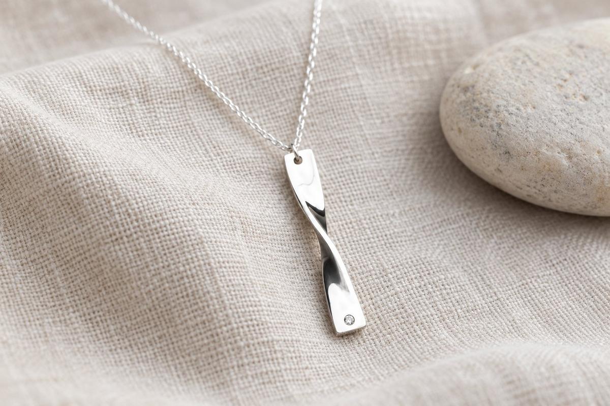 10th Anniversary Tin Twist Pendant – Diamond Accent, Sterling Silver Chain
