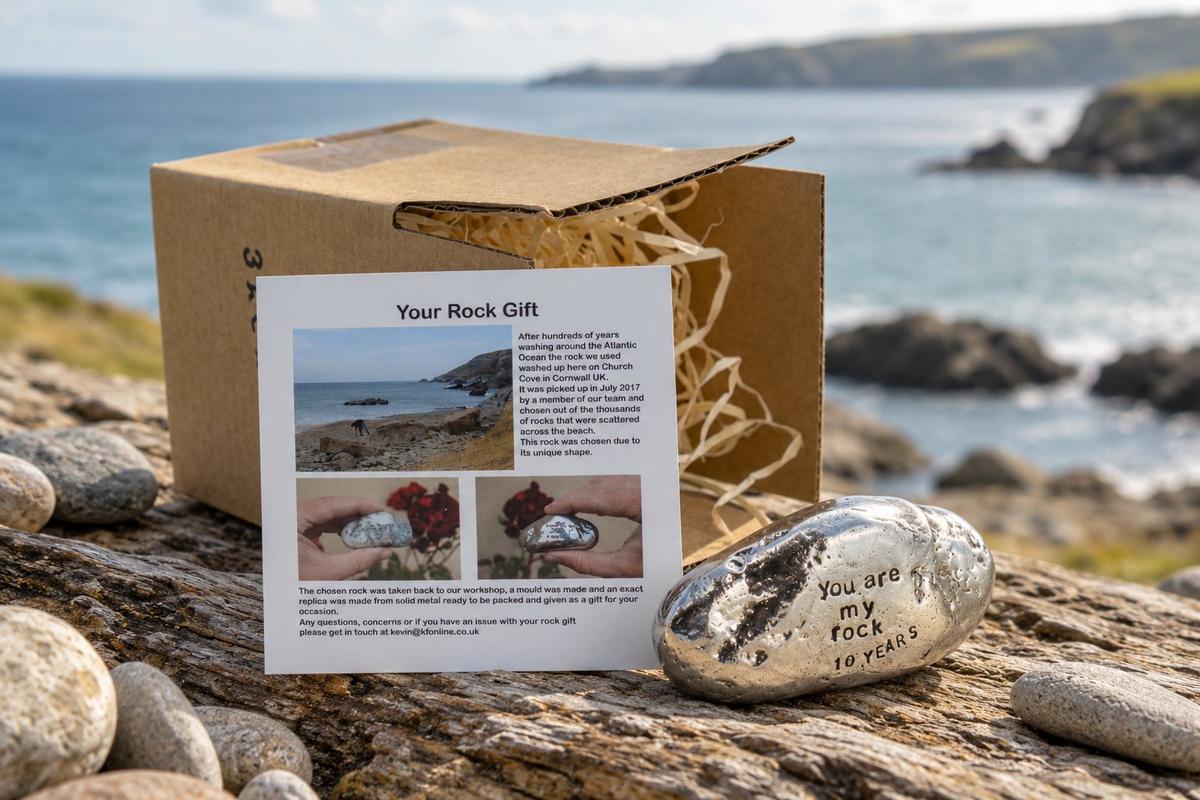 10th Anniversary You Are My Rock Gift Idea - Solid Metal Heavy Polished Rock Gift for 10 Year Anniversary
