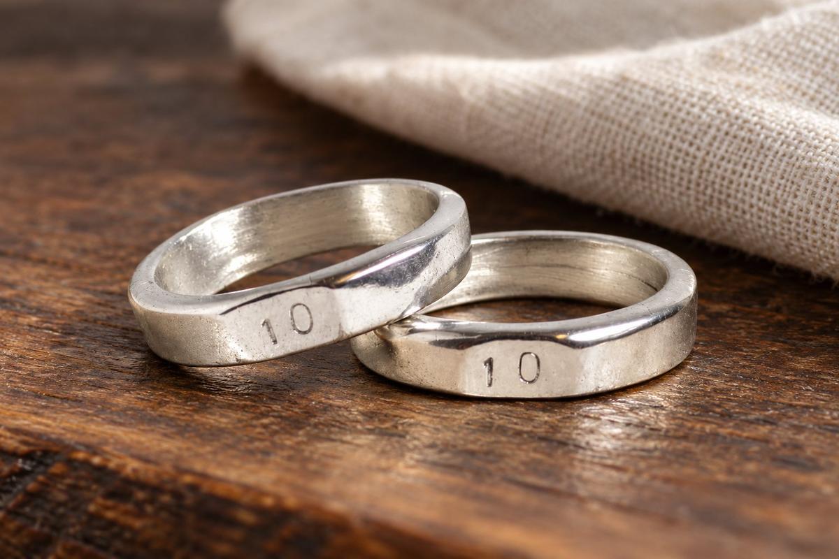 10th Wedding Anniversary Signet Rings - Stamped With 10 - Made from 100% Pure Tin (Pair)
