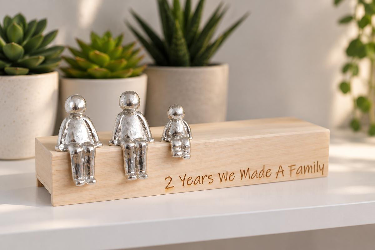 2 Years We Made a Family Sculpture Figurines - 2nd Anniversary | Years 1 to 30 Available | Wooden Box Size & Grain Will Vary