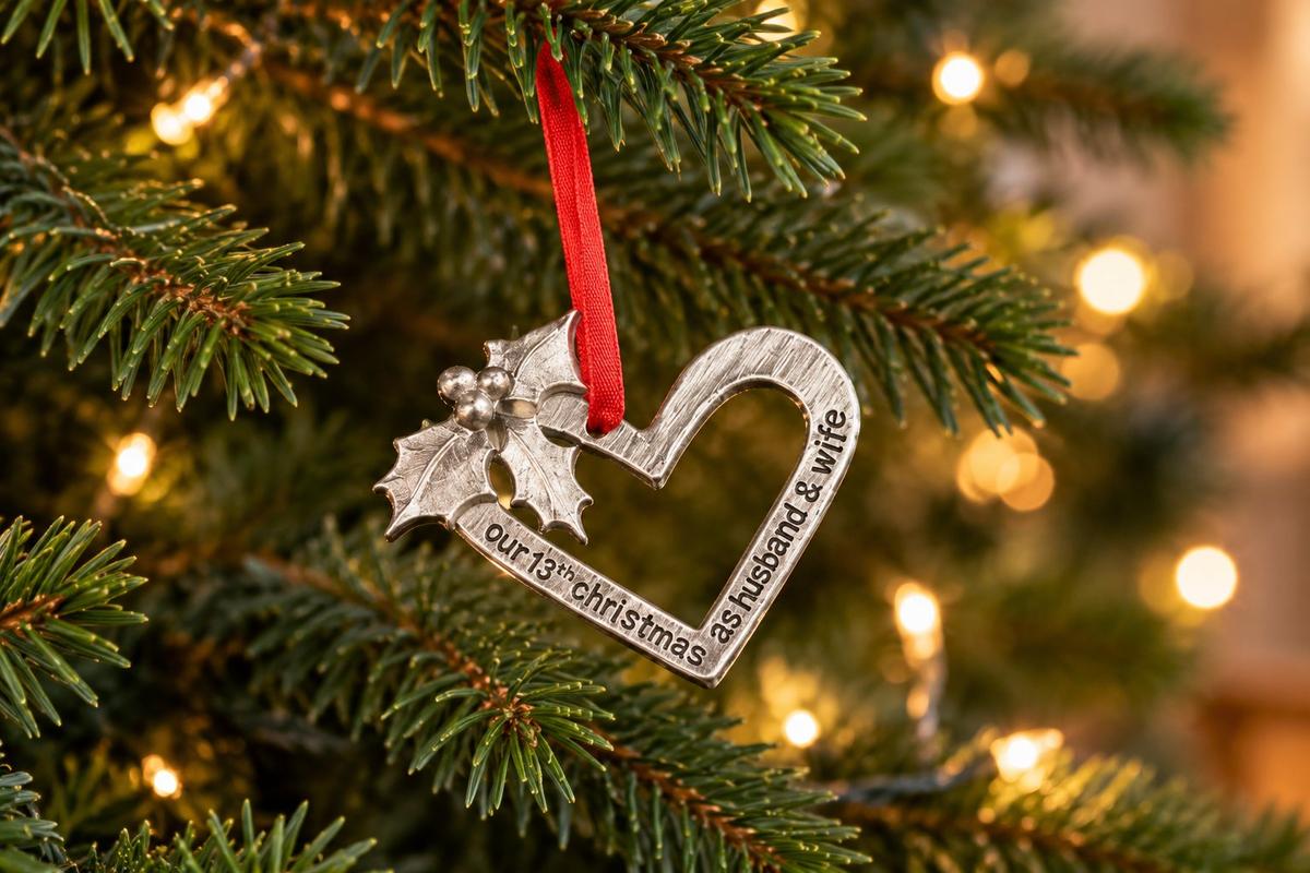 13 Year Anniversary Christmas Tree Ornament - Reads Our 13th Christmas as Husband & Wife