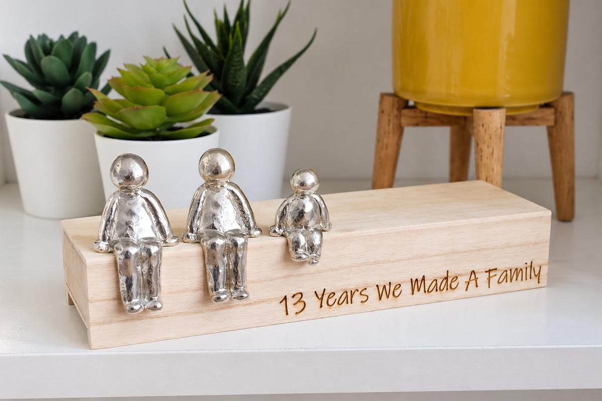 13 Years We Made a Family Sculpture Figurines - 13th Anniversary | Years 1 to 30 Available | Wooden Box Size & Grain Will Vary