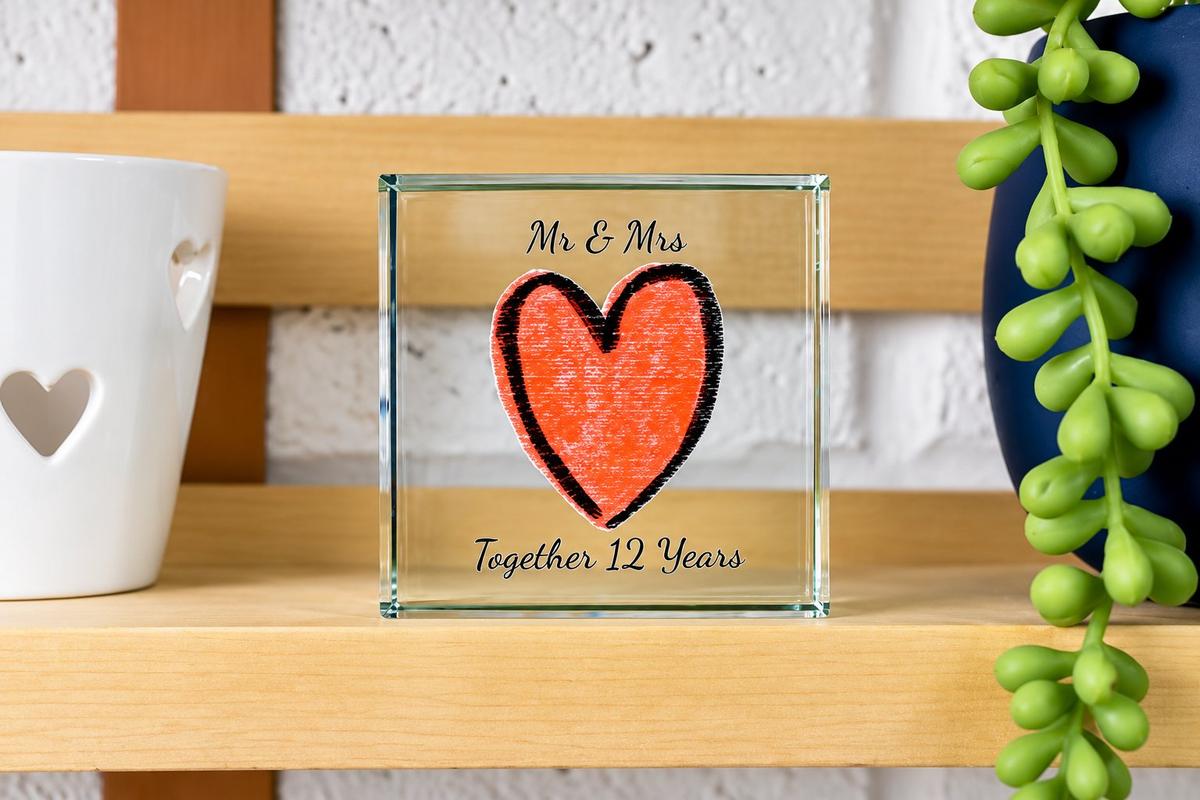 12th Year Anniversary Glass Trophy For Husband Or Wife