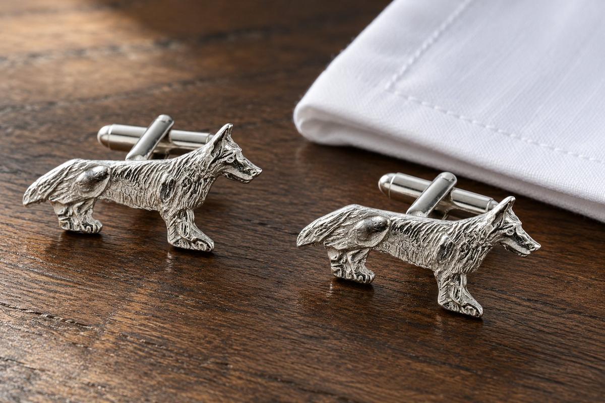 German Shepherd / Alsation Dog Cufflinks – 10th Wedding Anniversary Gift | Handmade in Cornwall