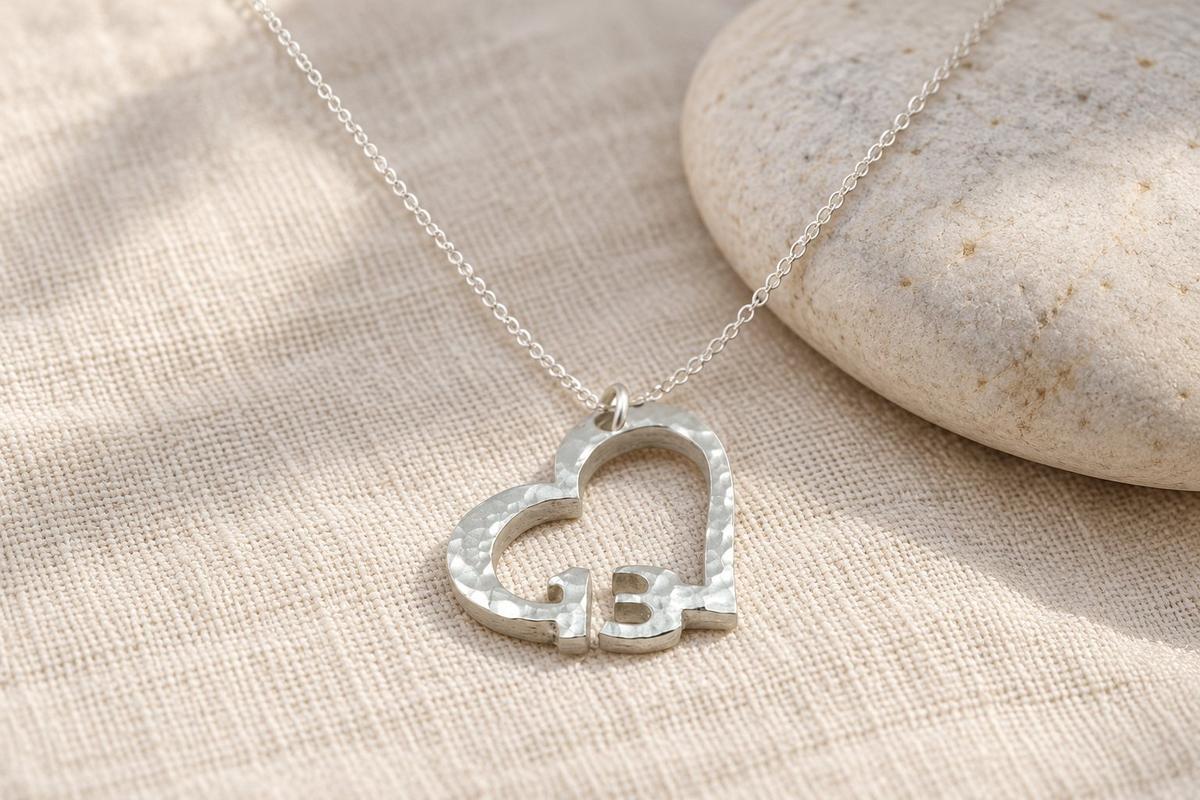 13th Anniversary Beaten Heart Pendant with Sterling Silver Chain