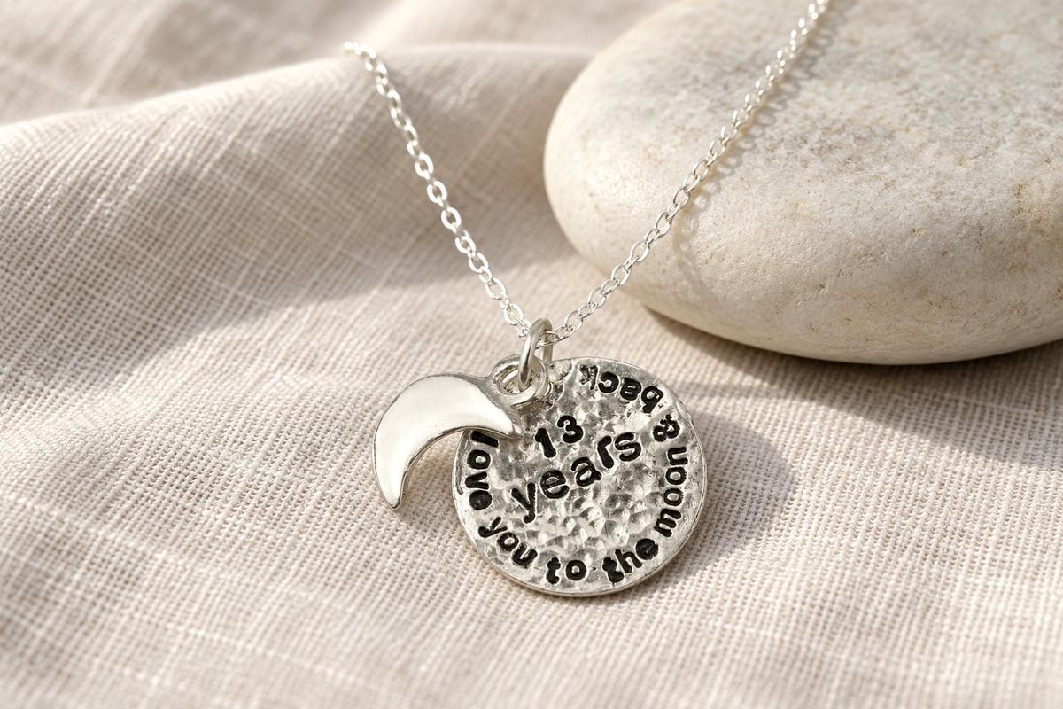 13th Anniversary Gift for Wife | 'I Love You To The Moon & Back' Necklace | 13 Year Wedding Anniversary Pendant, Handmade UK