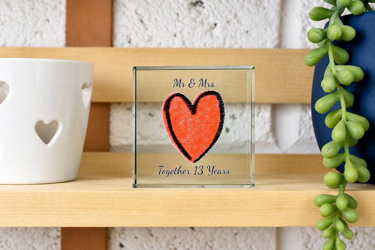 13th Year Anniversary Glass Trophy For Husband Or Wife