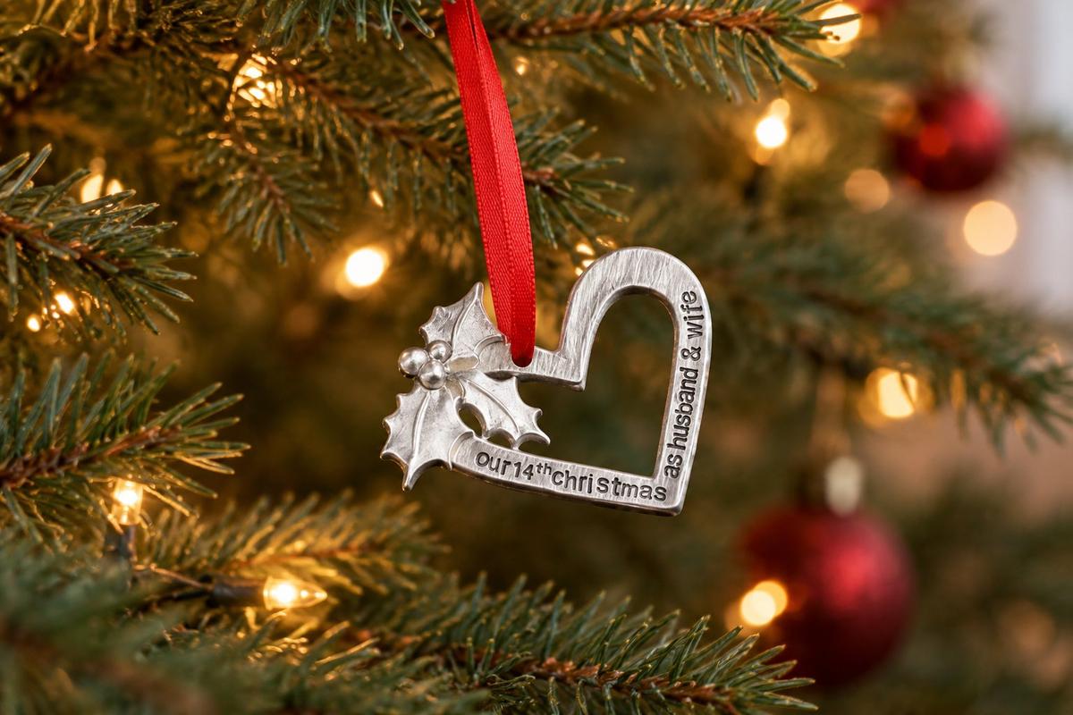 14 Year Anniversary Christmas Tree Ornament - Reads Our 14th Christmas as Husband & Wife