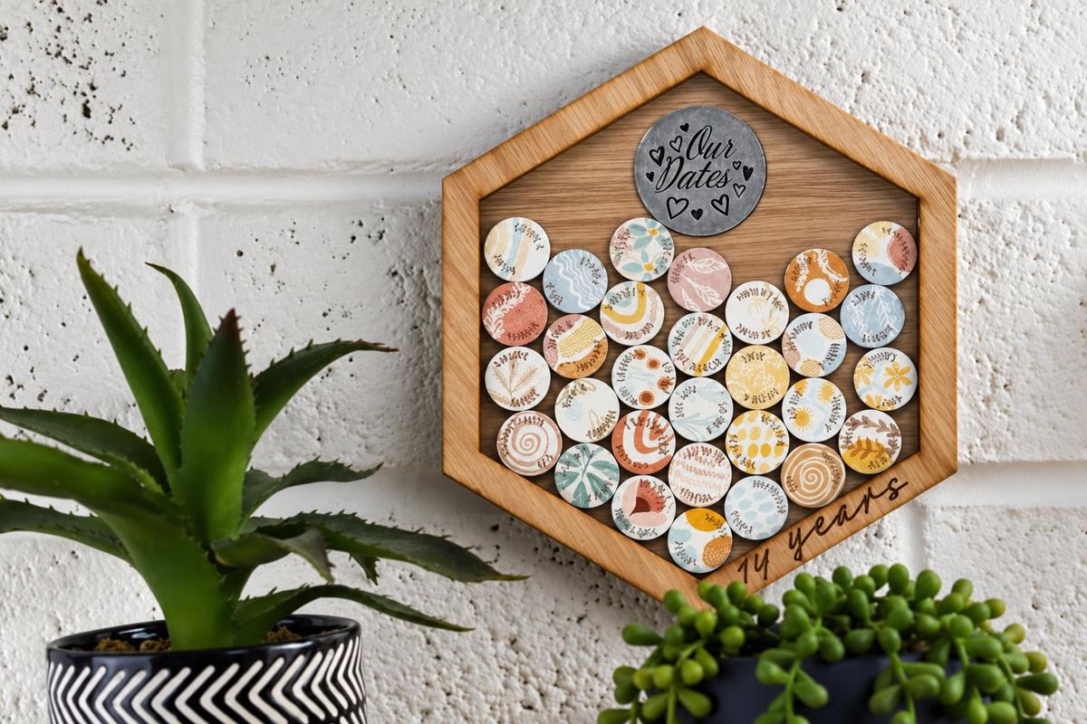 14 Year Anniversary Date Night Hanging Frame with 30 Date Night Tokens (datenightframe14)