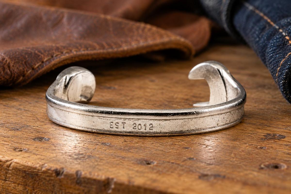 14 Year Anniversary Established 2012 Spanner Wrench Bangle Bracelet - Stamped with EST 2012