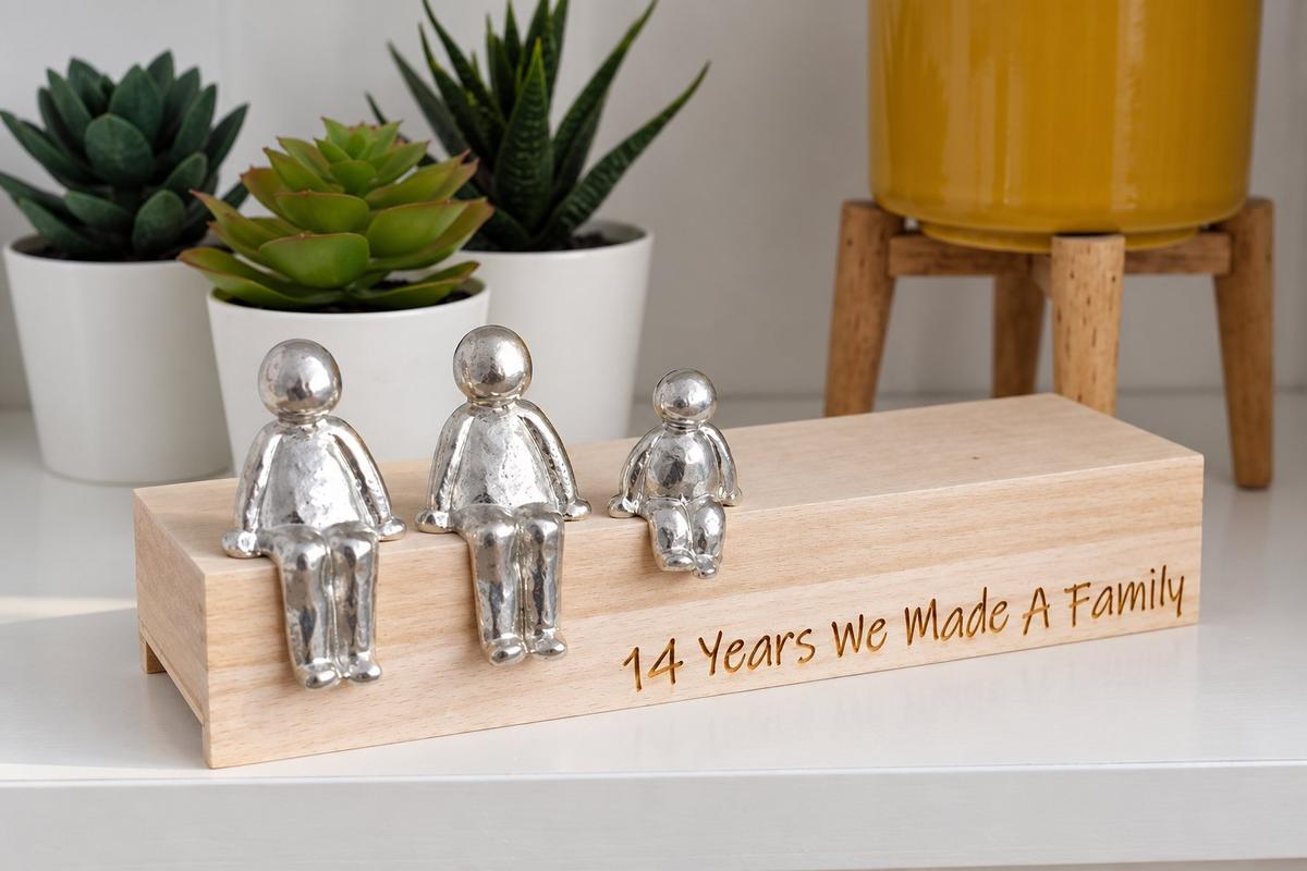14 Years We Made a Family Sculpture Figurines - 14th Anniversary | Years 1 to 30 Available | Wooden Box Size & Grain Will Vary