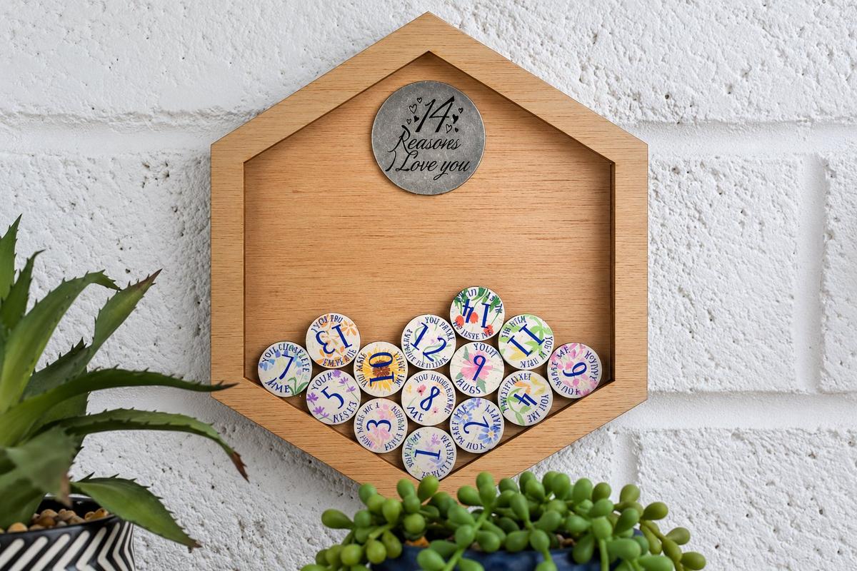 14th Anniversary 14 Reasons I Love You Wooden Wall Frame - Full Colour Love Tokens