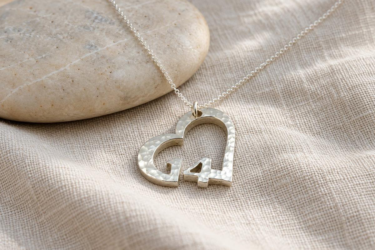 14th Anniversary Beaten Heart Pendant with Sterling Silver Chain