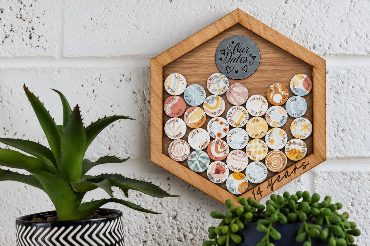 14th Anniversary Date Night Token Hanging Frame Ornament - Create 30 14th Anniversary Date Night Memories to Display (datenightframe14)