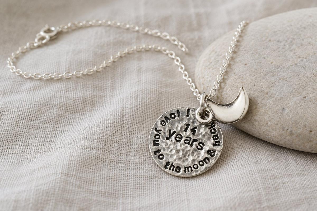 14th Anniversary Necklace - I Love You To The Moon & Back