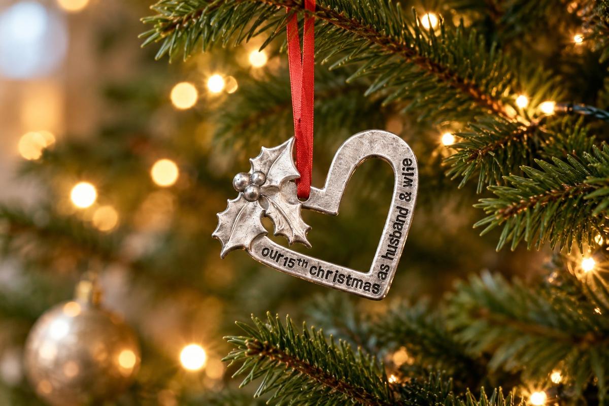 15 Year Anniversary Christmas Tree Ornament - Reads Our 15th Christmas as Husband & Wife