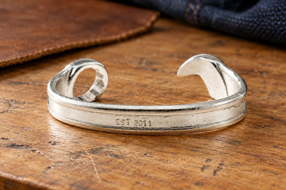 15 Year Anniversary Established 2011 Spanner Wrench Bangle Bracelet - Stamped with EST 2011