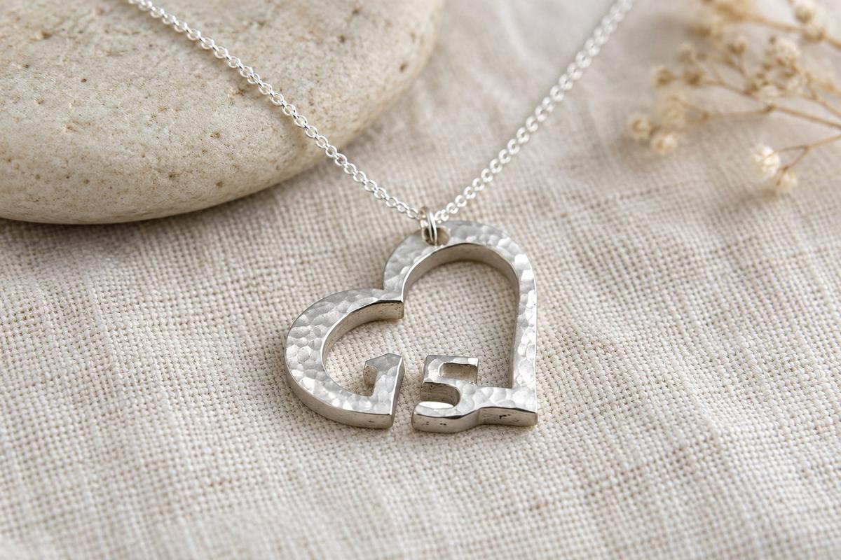 15th Anniversary Beaten Heart Pendant with Sterling Silver Chain
