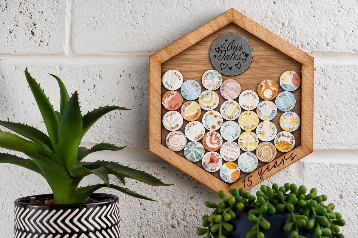 15th Anniversary Date Night Token Hanging Frame Ornament - Create 30 15th Anniversary Date Night Memories to Display (datenightframe15)