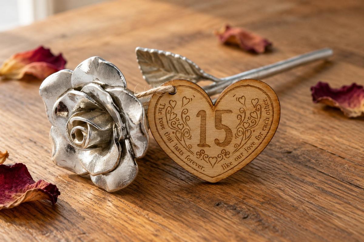 15th Anniversary Forever Rose with Wooden Token