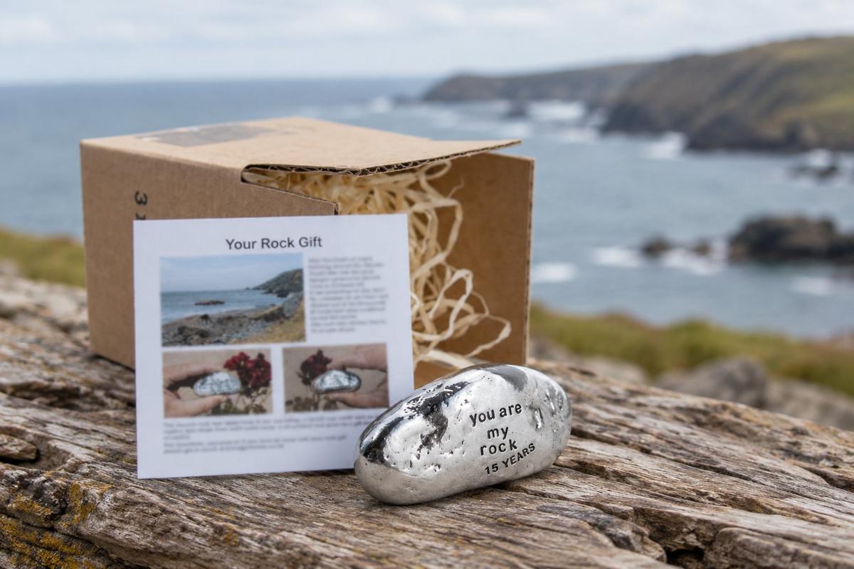 15th Anniversary You Are My Rock Gift Idea - Solid Metal Heavy Polished Rock Gift for 15 Year Anniversary