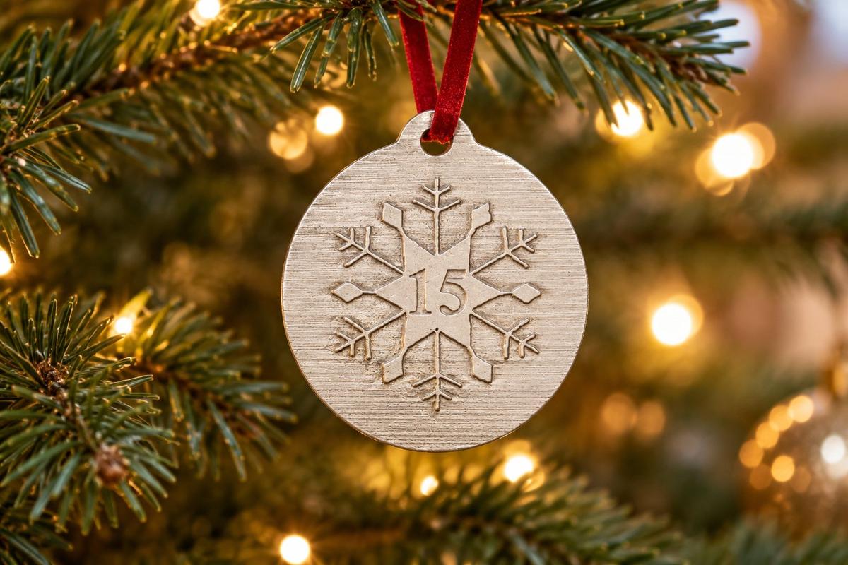 15th Christmas Snowflake Metal Decoration - 15th Anniversary Idea