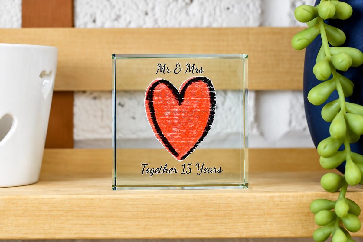 15th Year Anniversary Glass Trophy For Husband Or Wife