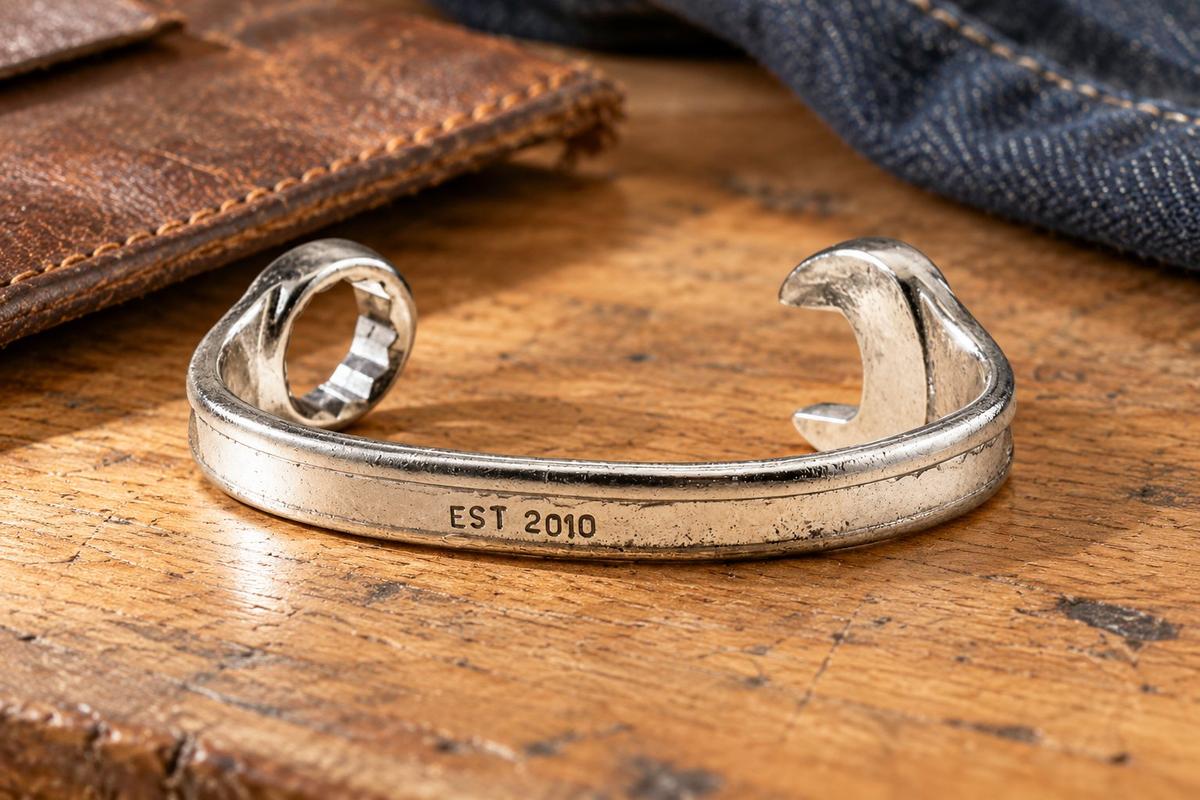 16 Year Anniversary - Established 2010 Spanner Wrench Bangle Bracelet 15th Anniversary - Stamped with EST 2010
